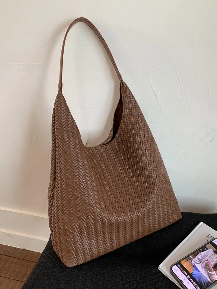 Brown Textured Tote Bag for Women Daily Commute - Image 6