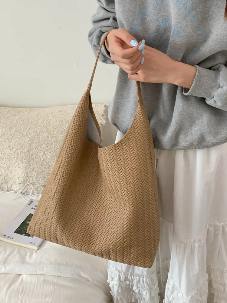 Brown Textured Tote Bag for Women Daily Commute - Image 10