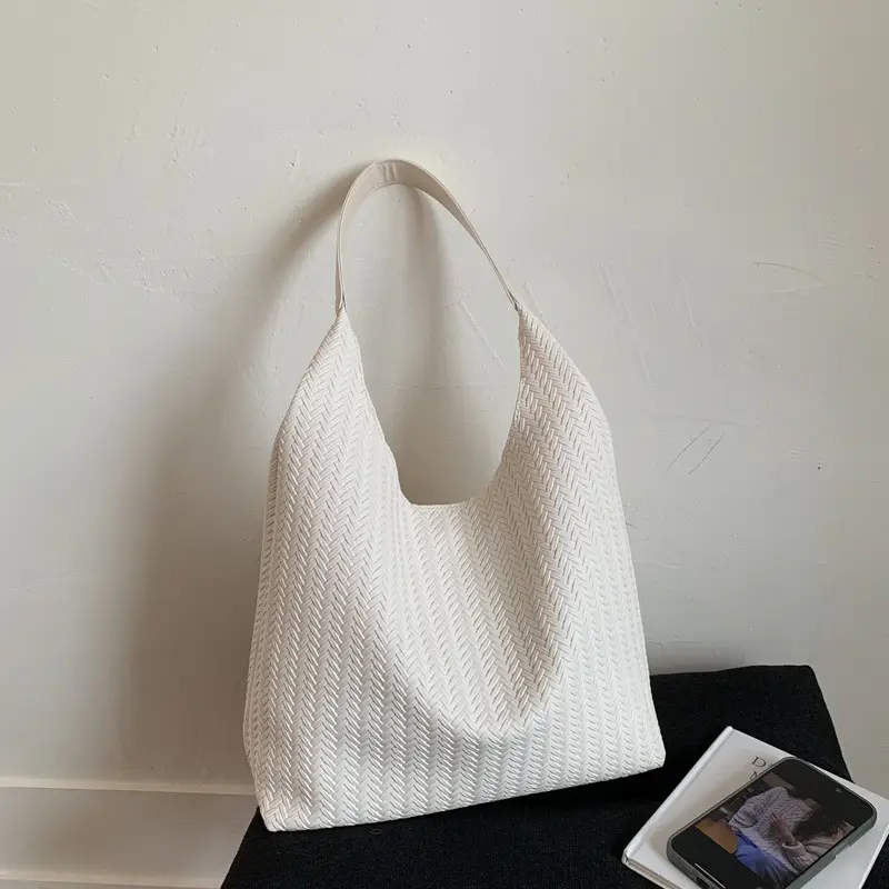 Brown Textured Tote Bag for Women Daily Commute - Image 2
