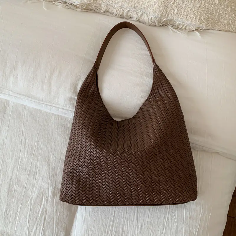 Brown Textured Tote Bag for Women Daily Commute - Image 3