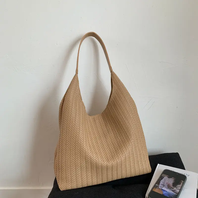 Brown Textured Tote Bag for Women Daily Commute - Image 4