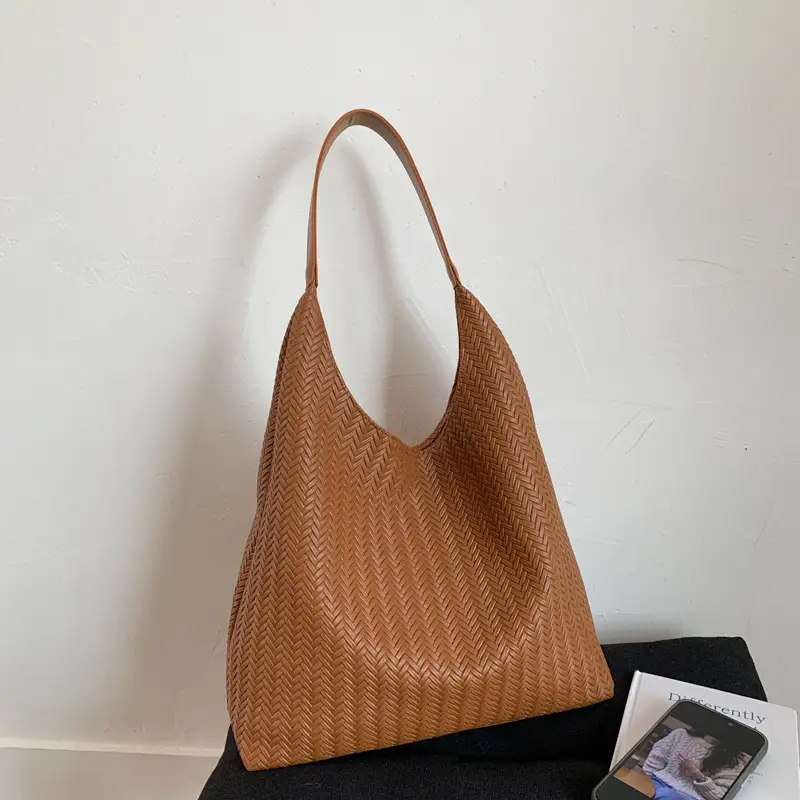 Brown Textured Tote Bag for Women Daily Commute - Image 5
