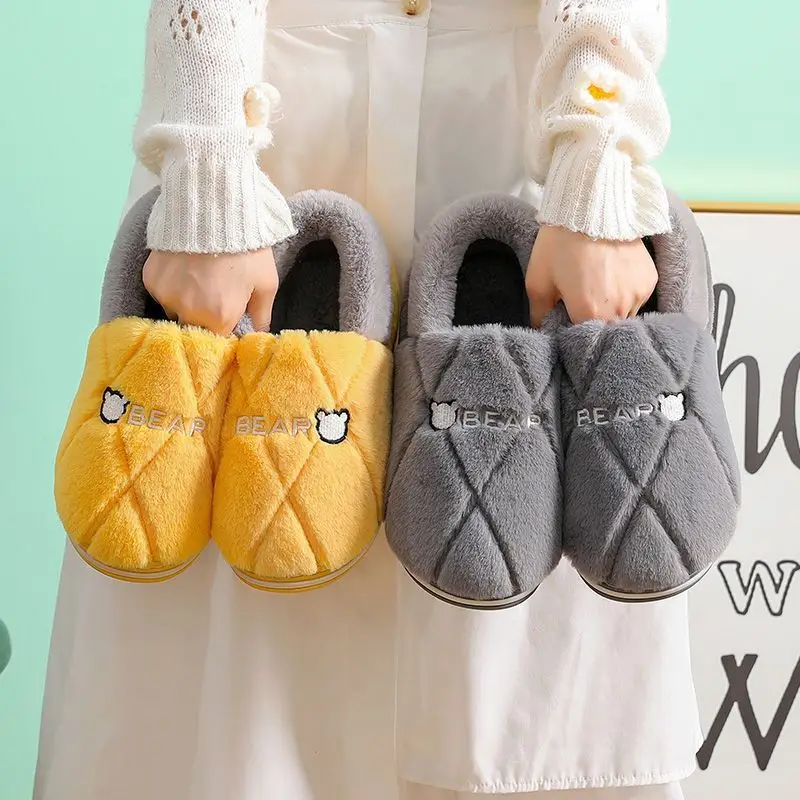 Men's Cotton Slippers for Autumn and Winter, Indoor Home Thick-Soled Warm Non-Slip Plush Cotton Shoes for Women in Winter