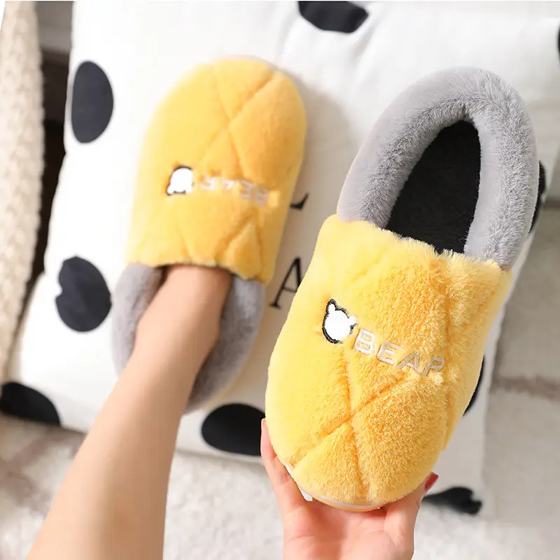 Men's Cotton Slippers for Autumn and Winter, Indoor Home Thick-Soled Warm Non-Slip Plush Cotton Shoes for Women in Winter