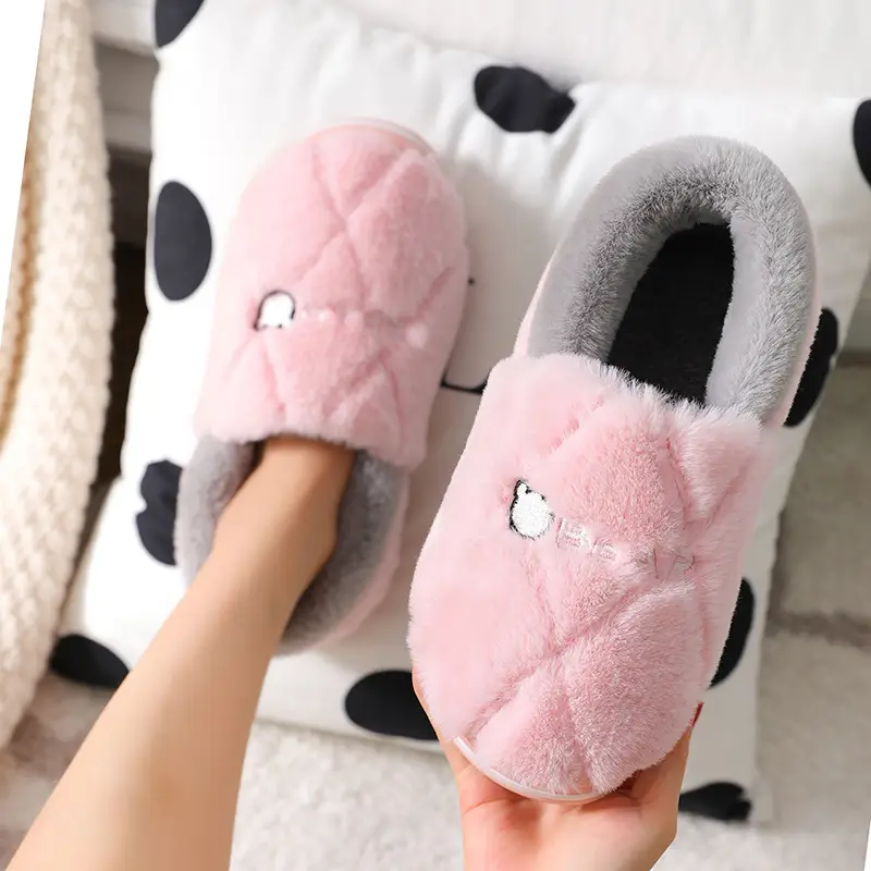 Men's Cotton Slippers for Autumn and Winter, Indoor Home Thick-Soled Warm Non-Slip Plush Cotton Shoes for Women in Winter