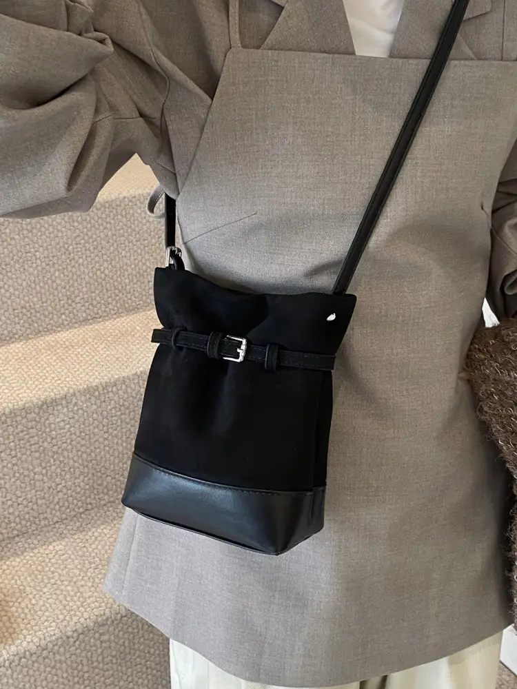 Retro Frosted Bucket Bag for Women Brown - Image 8
