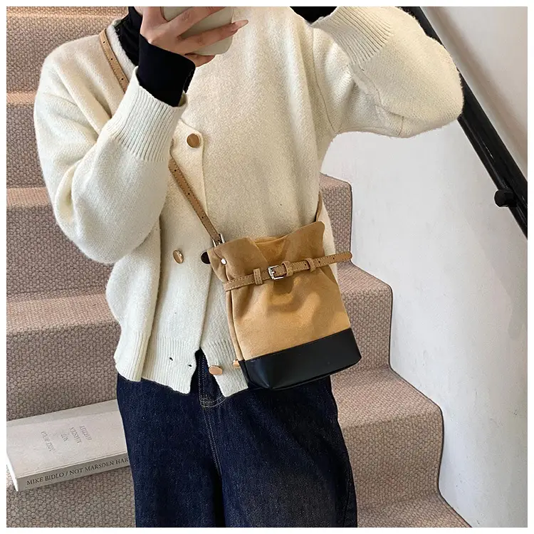 Retro Frosted Bucket Bag for Women Brown — feature 12