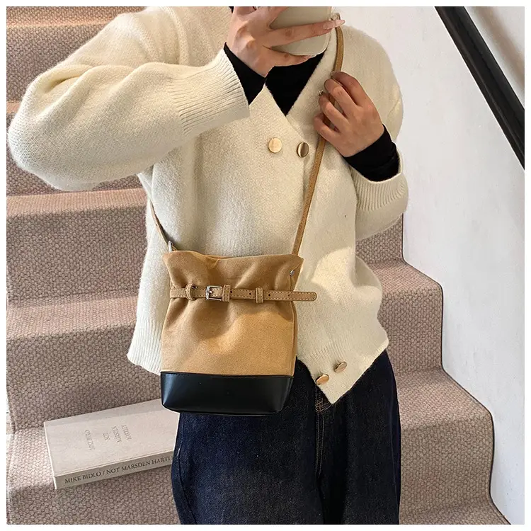 Retro Frosted Bucket Bag for Women Brown — feature 13