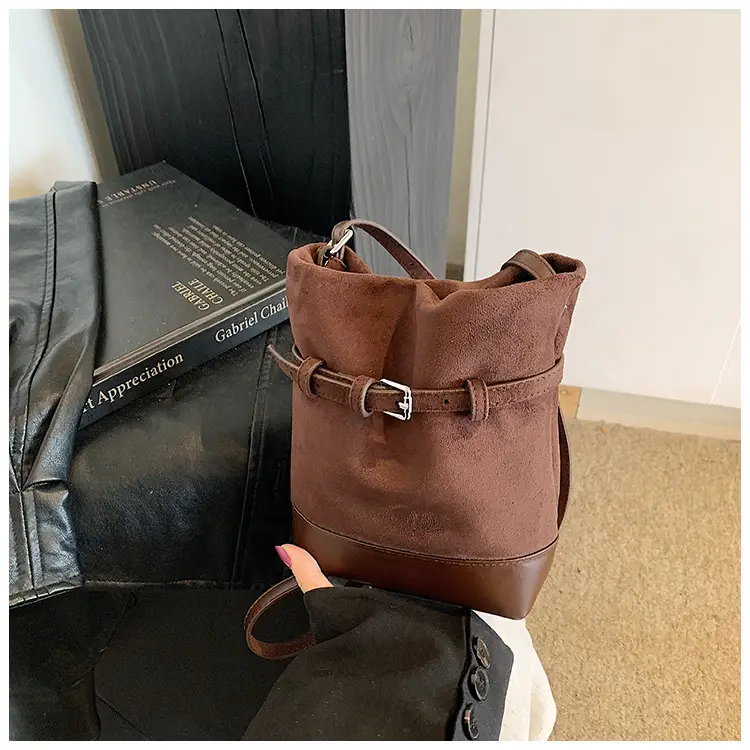 Retro Frosted Bucket Bag for Women Brown — feature 23