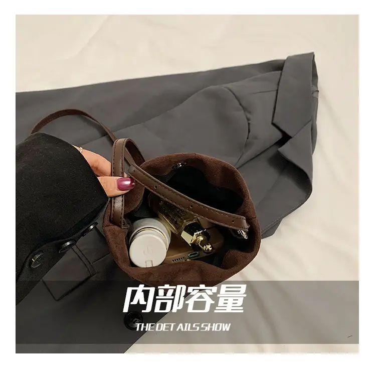 Retro Frosted Bucket Bag for Women Brown — feature 3