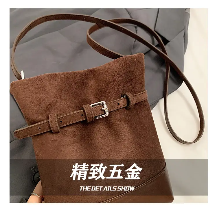 Retro Frosted Bucket Bag for Women Brown — feature 4