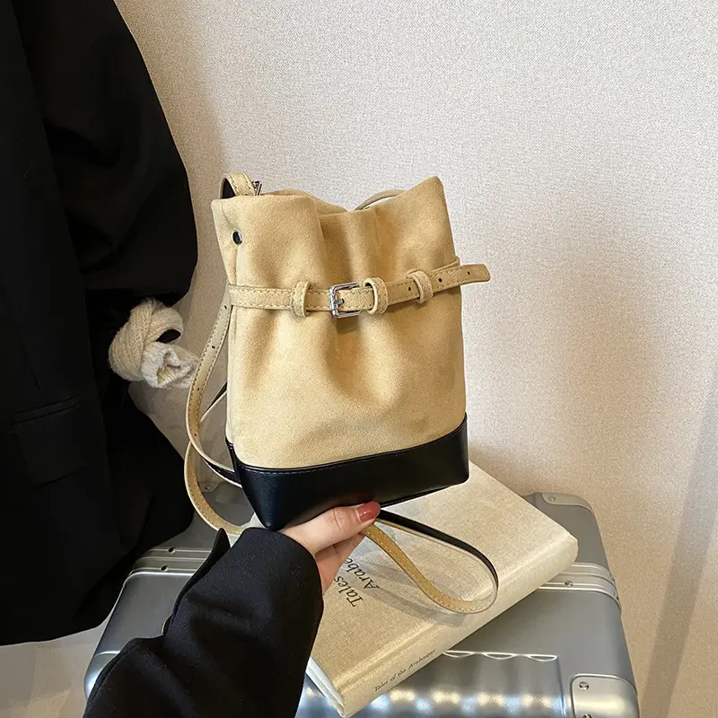 Retro Frosted Bucket Bag for Women Brown - Image 4