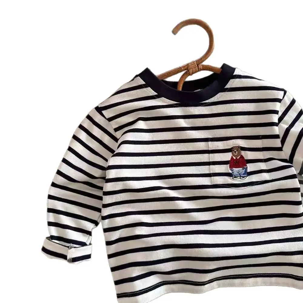 Blue Long Sleeve T-Shirt for Boys with Bear Embroidery - Image 9