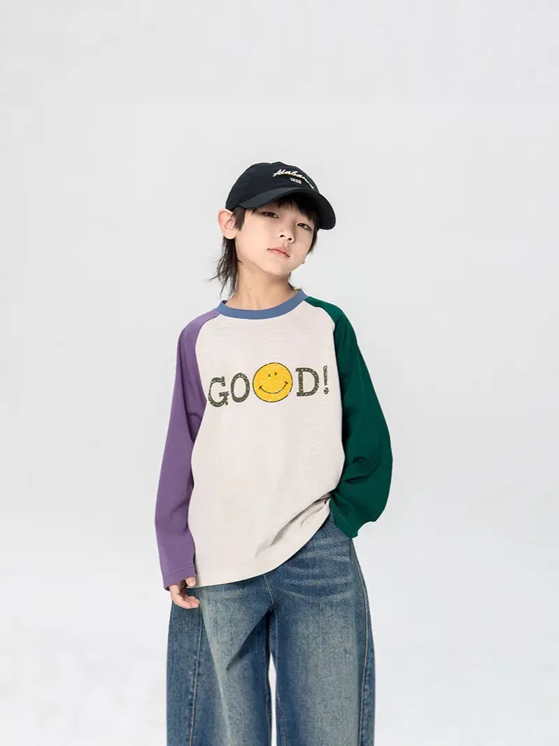 Children's 2025 Raglan Sleeve T-Shirt White Purple Green - Image 3