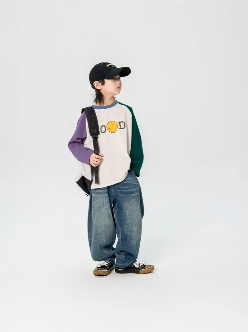 Children's 2025 Raglan Sleeve T-Shirt White Purple Green - Image 4