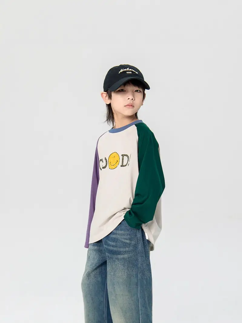 Children's 2025 Raglan Sleeve T-Shirt White Purple Green - Image 5