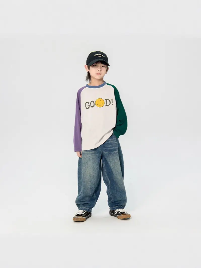 Children's 2025 Raglan Sleeve T-Shirt White Purple Green - Image 6