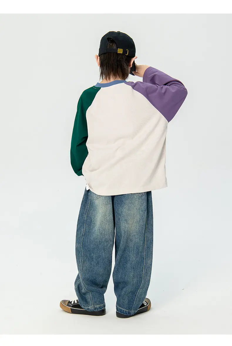 Children's 2025 Raglan Sleeve T-Shirt White Purple Green — feature 10