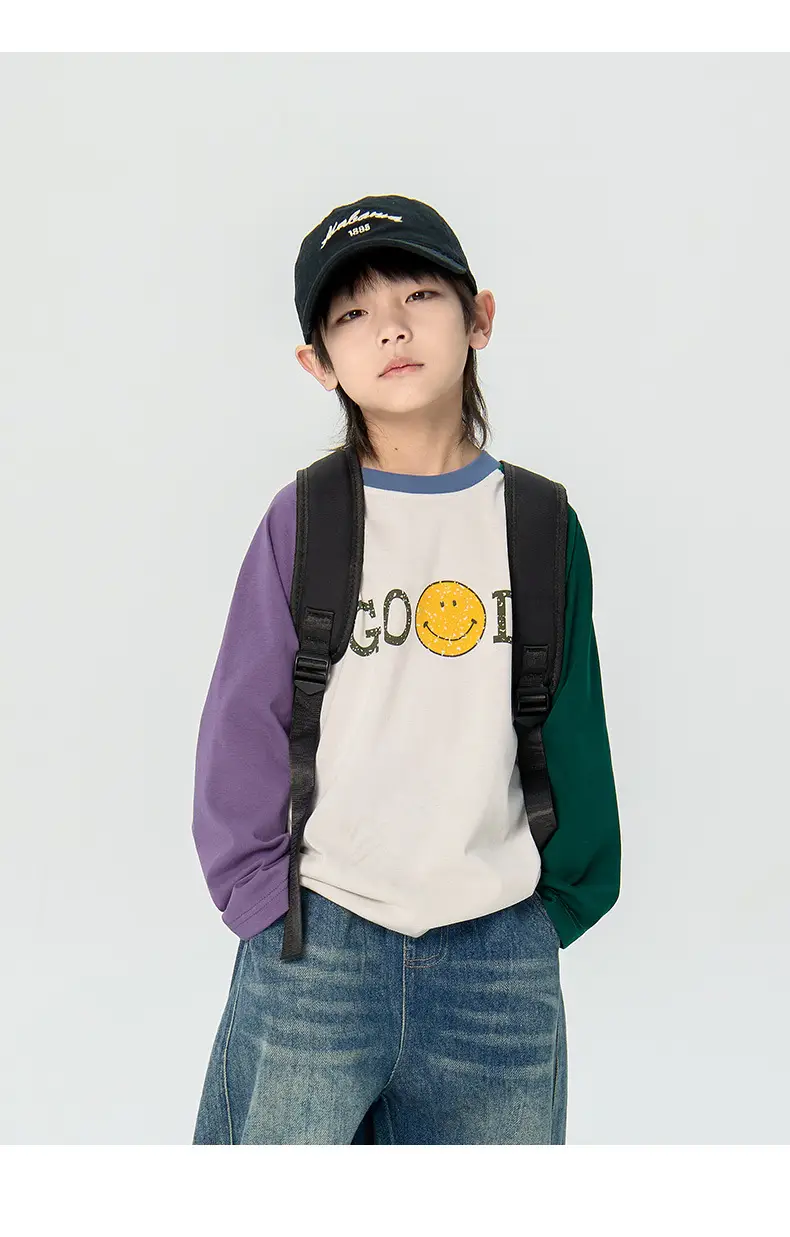 Children's 2025 Raglan Sleeve T-Shirt White Purple Green — feature 11