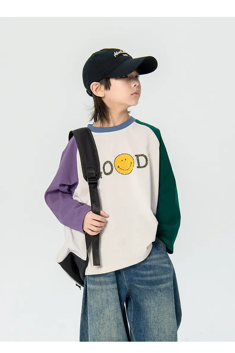 Children's 2025 Raglan Sleeve T-Shirt White Purple Green — feature 14