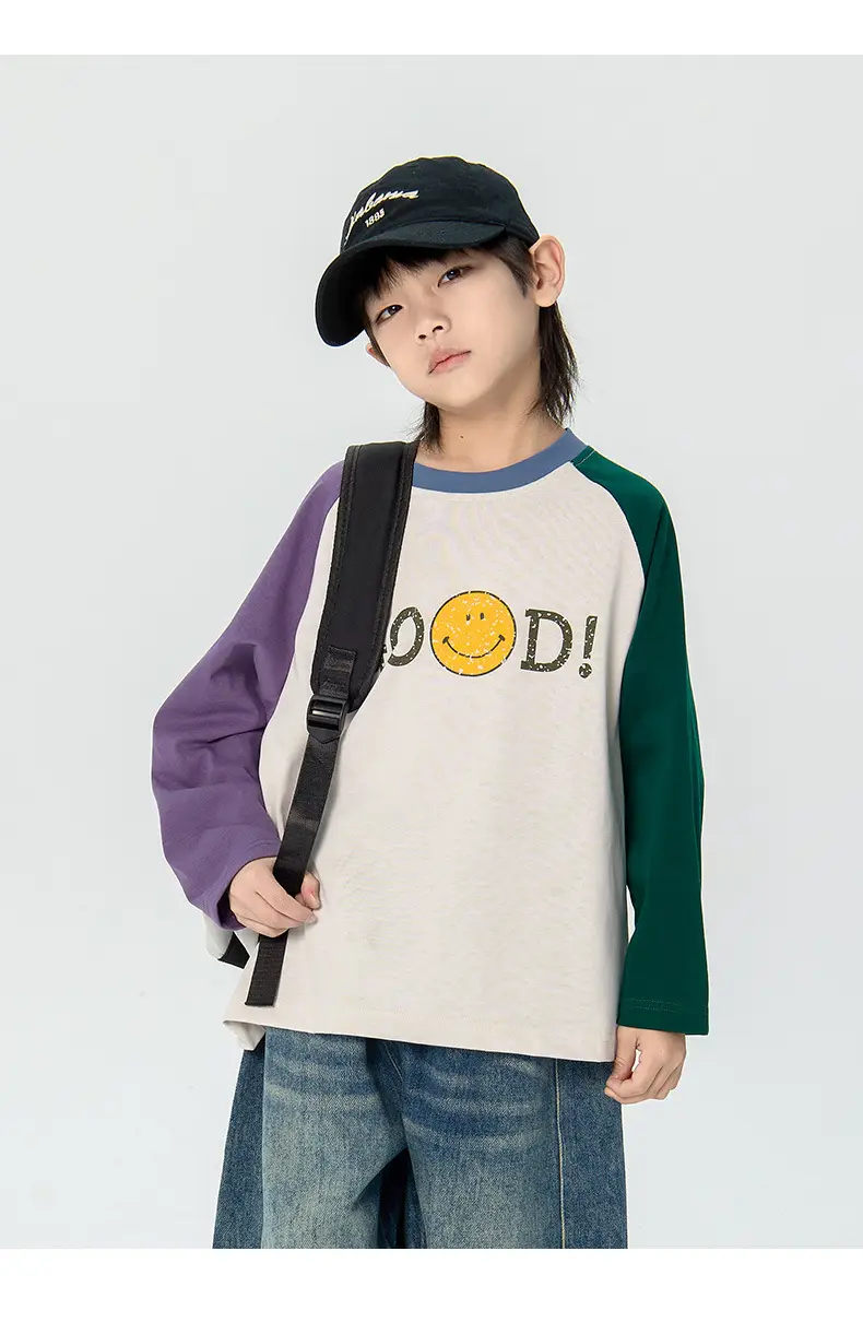 Children's 2025 Raglan Sleeve T-Shirt White Purple Green — feature 15
