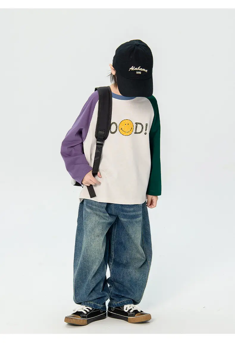 Children's 2025 Raglan Sleeve T-Shirt White Purple Green — feature 16