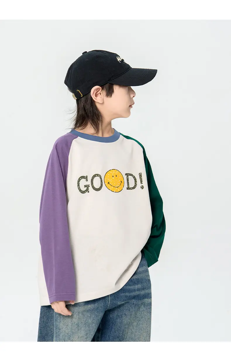 Children's 2025 Raglan Sleeve T-Shirt White Purple Green — feature 6