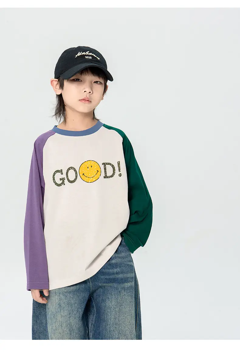 Children's 2025 Raglan Sleeve T-Shirt White Purple Green — feature 7