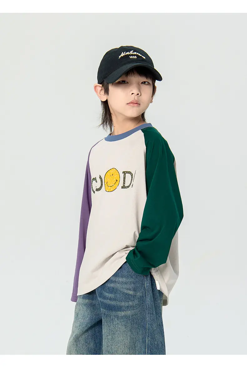 Children's 2025 Raglan Sleeve T-Shirt White Purple Green — feature 8