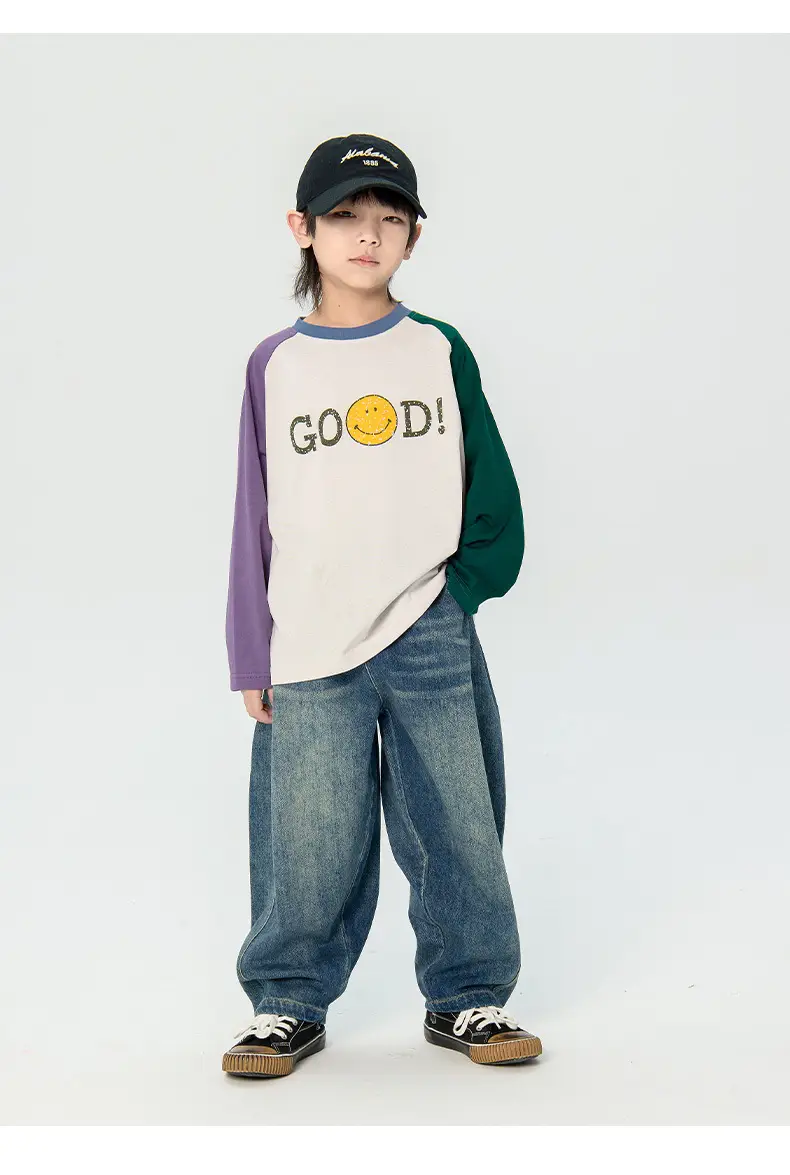 Children's 2025 Raglan Sleeve T-Shirt White Purple Green — feature 9