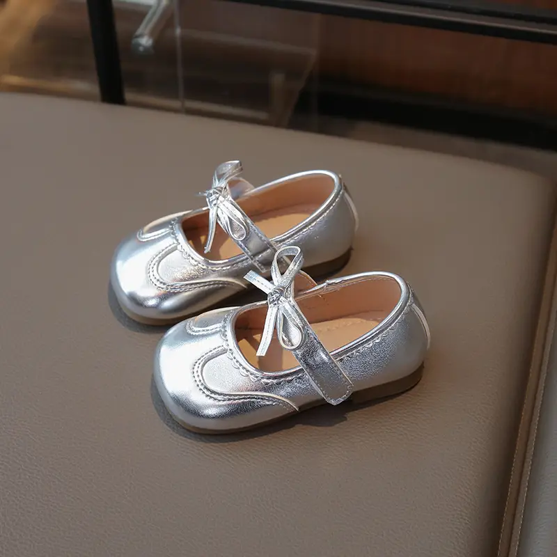 Silver Bow Baby Shoes for Girls Spring Autumn