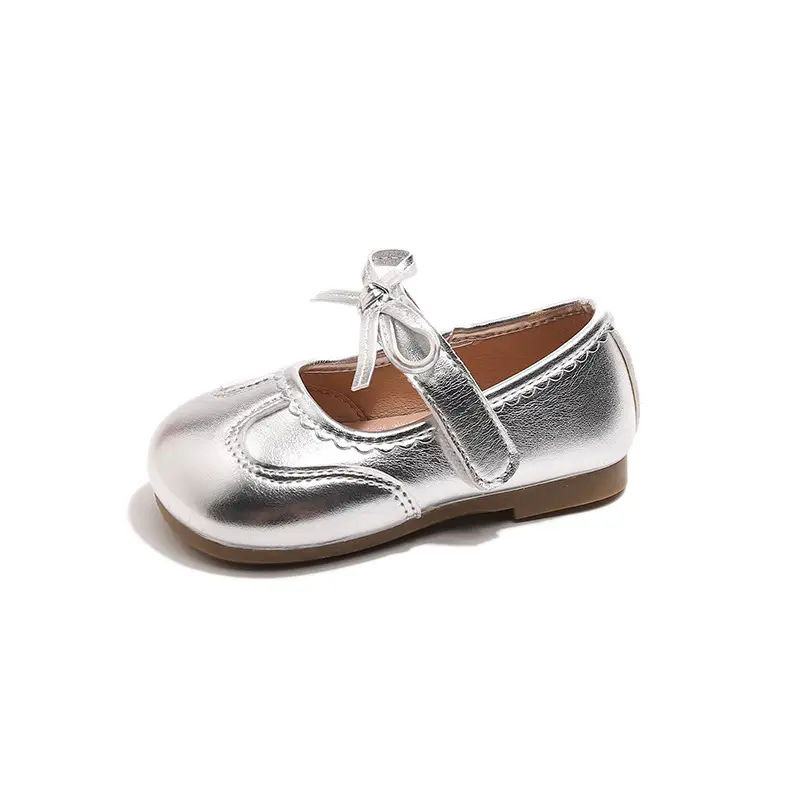 Silver Bow Baby Shoes for Girls Spring Autumn