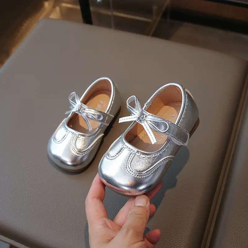 Silver Bow Baby Shoes for Girls Spring Autumn