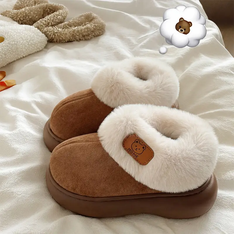 Pu Waterproof Cotton Slippers for Women in Winter with Velvet and Thick Plush to Keep Men Warm in Winter Outer Cotton Shoes for Men Wholesale
