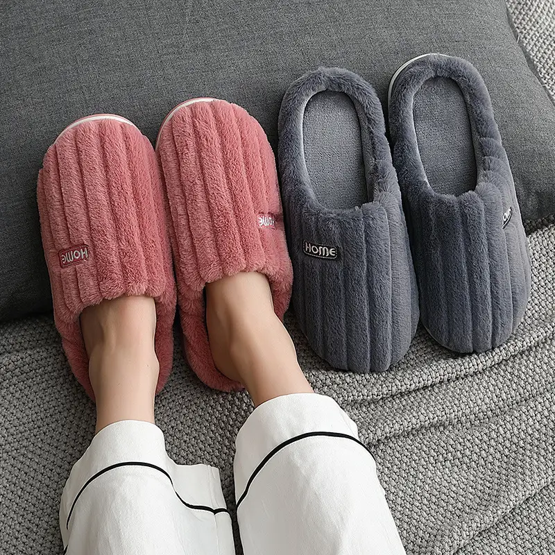 Large Size Home Cotton Slippers Wholesale Men's Winter Striped Wool Slippers Men's Plush Warm Indoor Home Cotton Slippers for Women - Image 5