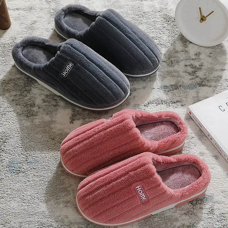 Large Size Home Cotton Slippers Wholesale Men's Winter Striped Wool Slippers Men's Plush Warm Indoor Home Cotton Slippers for Women - Image 7