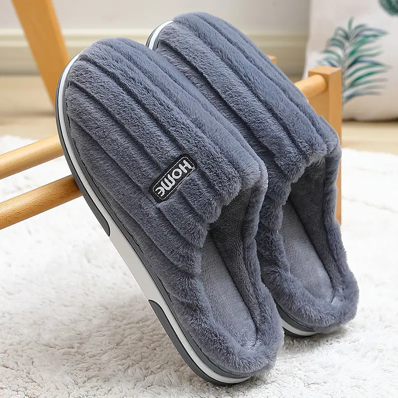Large Size Home Cotton Slippers Wholesale Men's Winter Striped Wool Slippers Men's Plush Warm Indoor Home Cotton Slippers for Women - Image 2