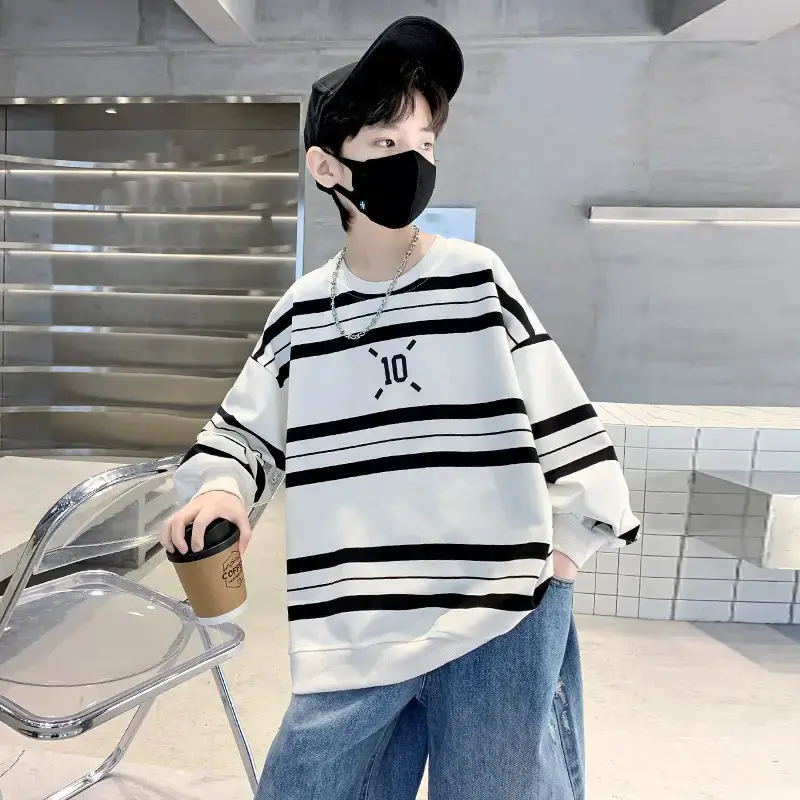 Children's Boys Long Sleeve Striped T-Shirt White Black 2025 - Image 4