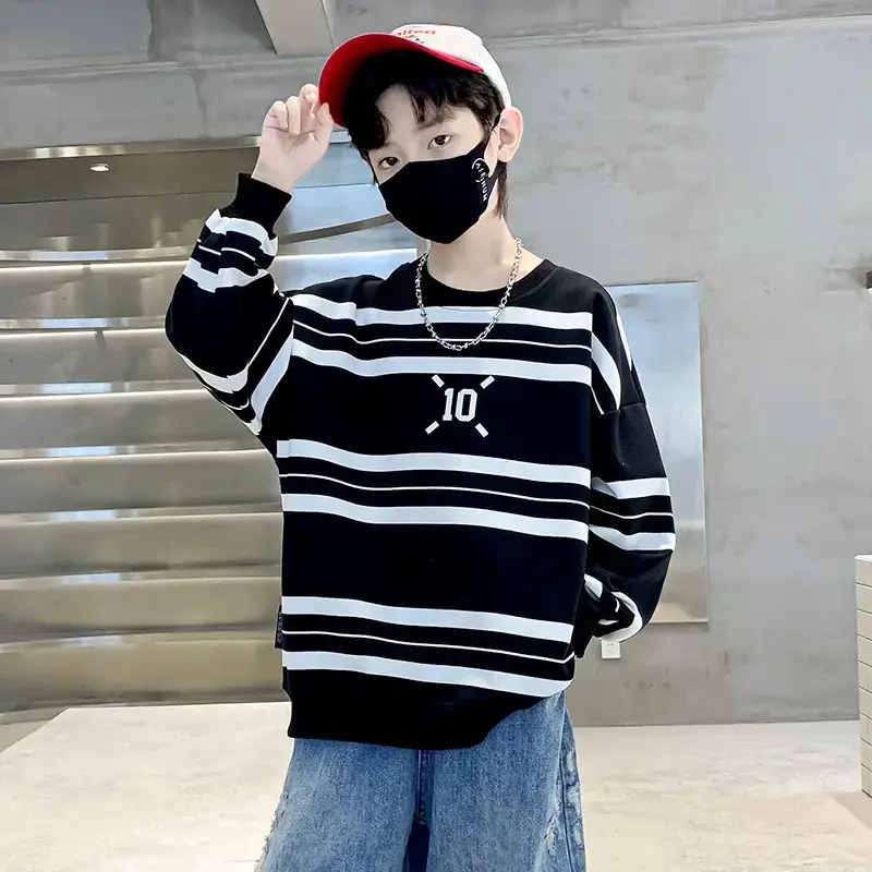Children's Boys Long Sleeve Striped T-Shirt White Black 2025 - Image 5