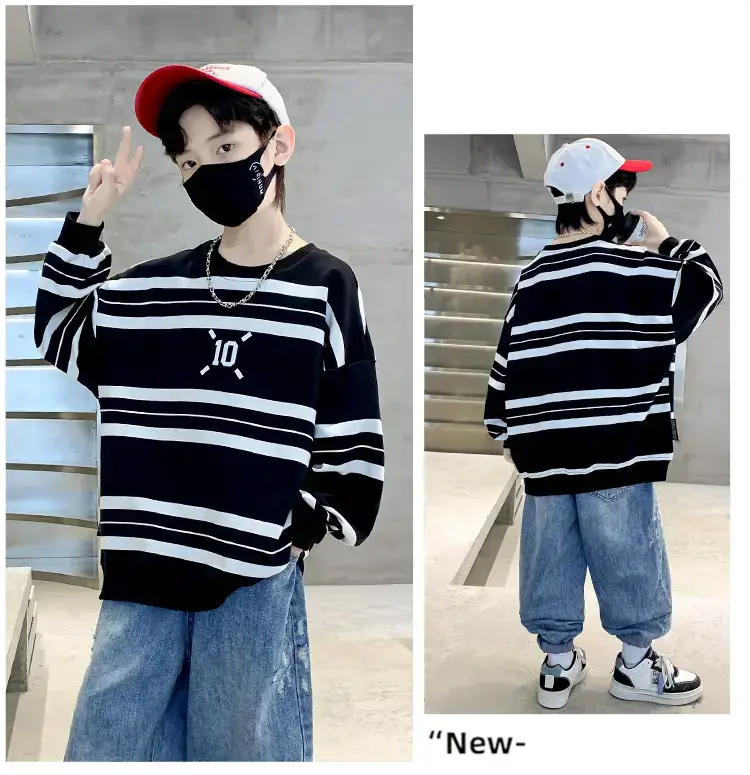 Children's Boys Long Sleeve Striped T-Shirt White Black 2025 — feature 10