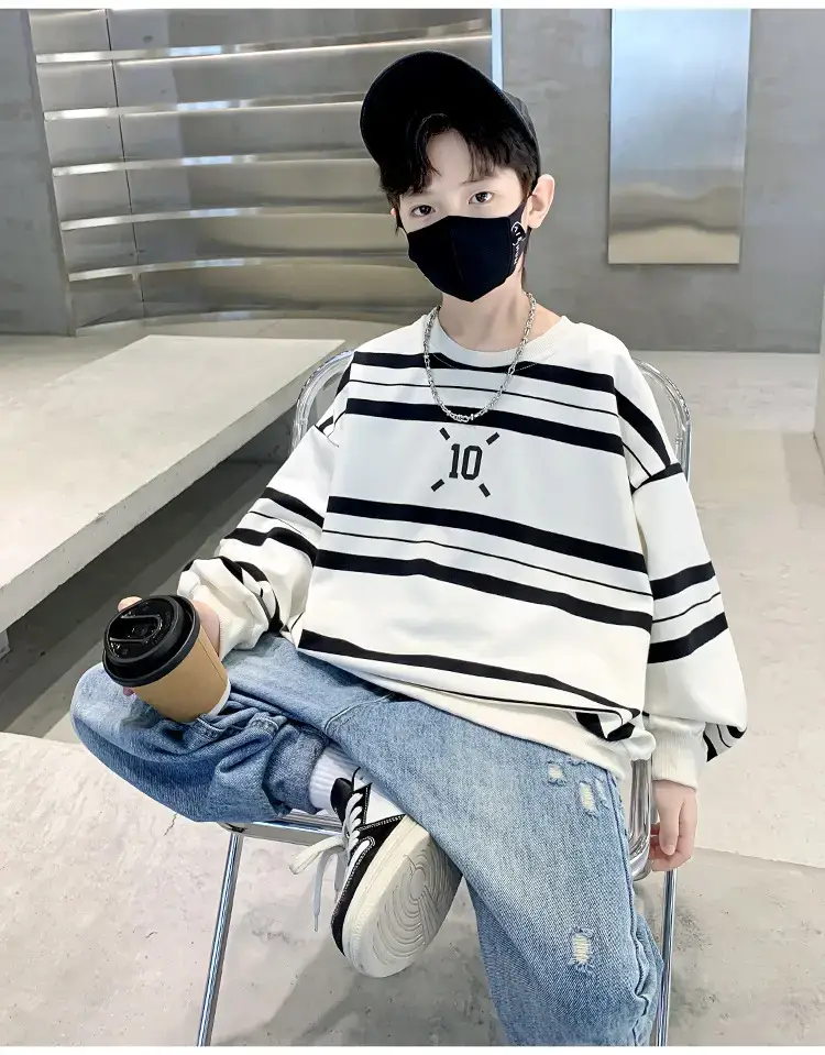Children's Boys Long Sleeve Striped T-Shirt White Black 2025 — feature 11