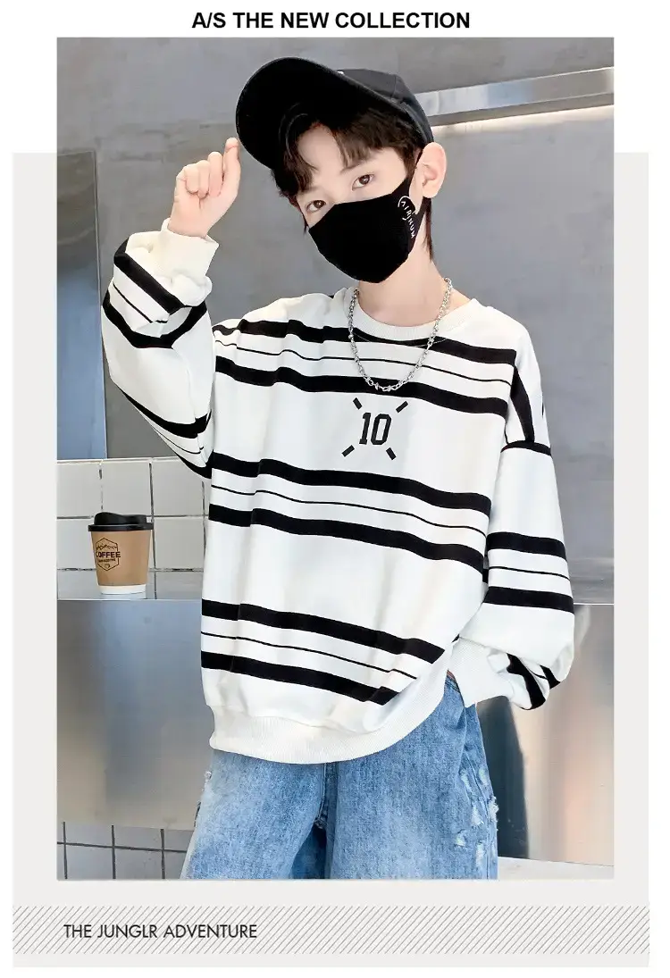 Children's Boys Long Sleeve Striped T-Shirt White Black 2025 — feature 12