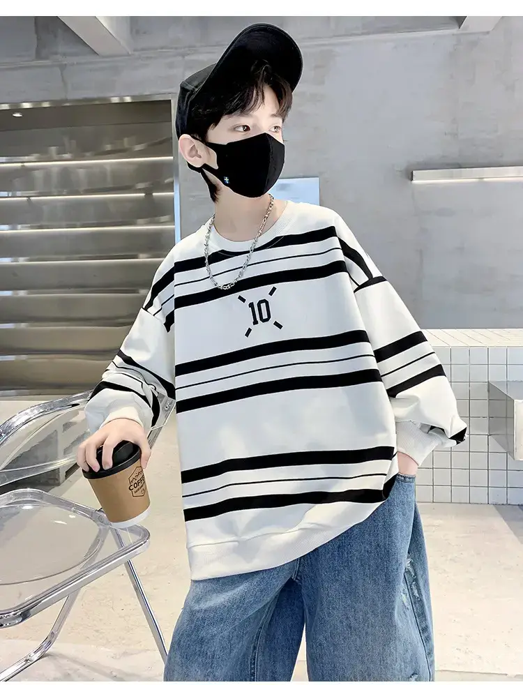 Children's Boys Long Sleeve Striped T-Shirt White Black 2025 — feature 13
