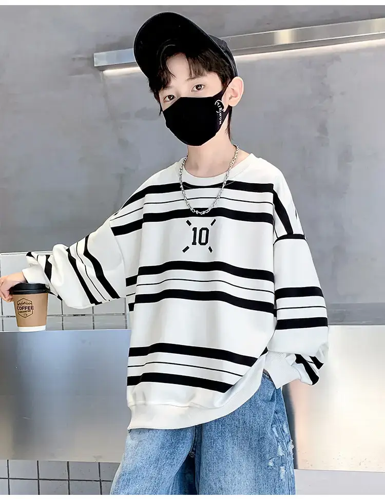 Children's Boys Long Sleeve Striped T-Shirt White Black 2025 — feature 14