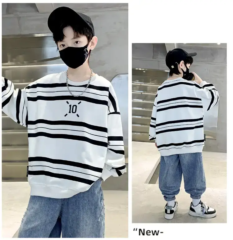 Children's Boys Long Sleeve Striped T-Shirt White Black 2025 — feature 15