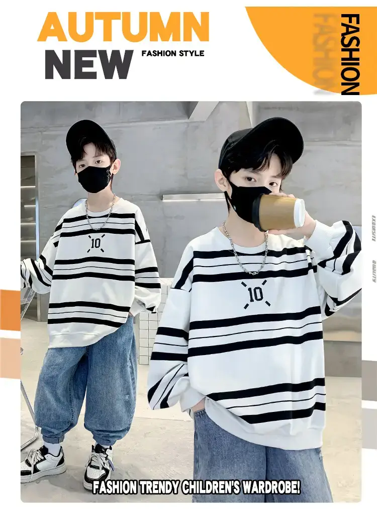 Children's Boys Long Sleeve Striped T-Shirt White Black 2025 — feature 2