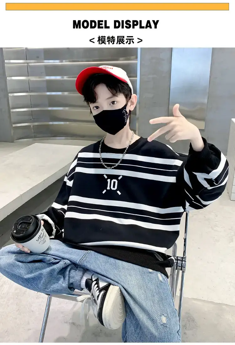 Children's Boys Long Sleeve Striped T-Shirt White Black 2025 — feature 6