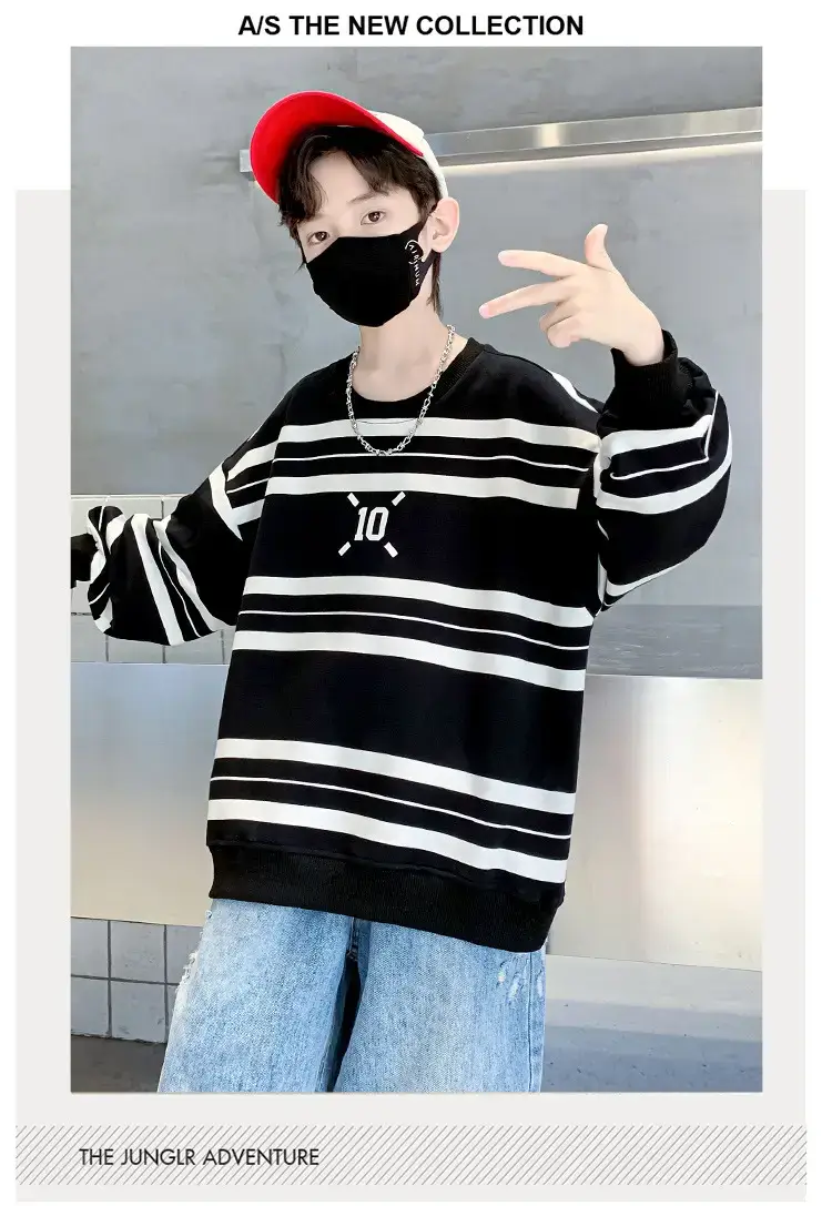 Children's Boys Long Sleeve Striped T-Shirt White Black 2025 — feature 7