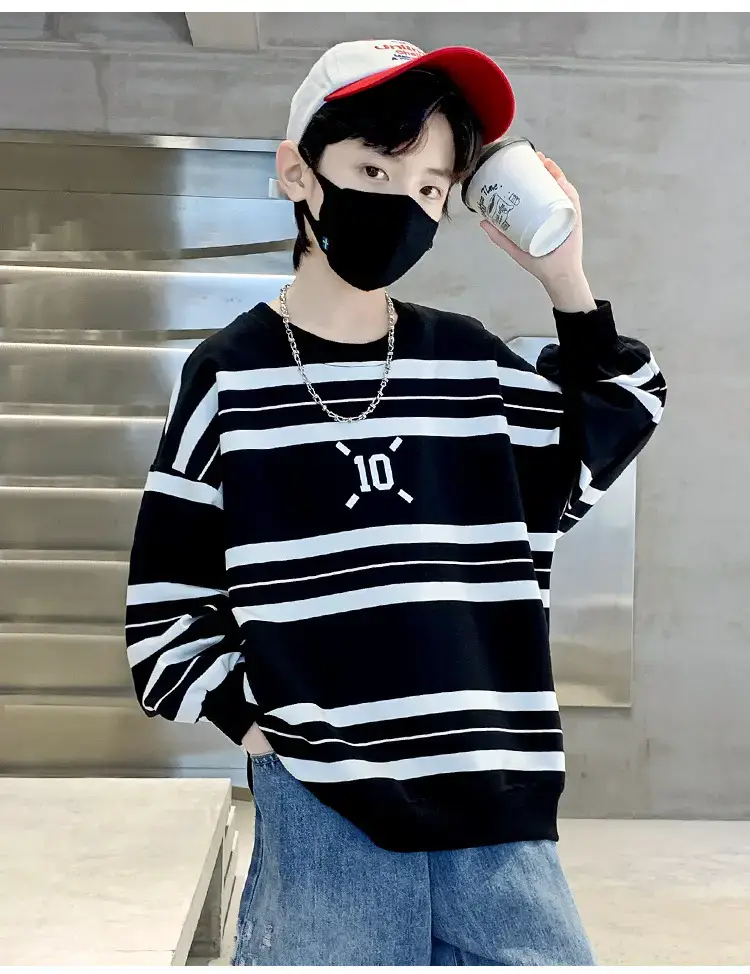 Children's Boys Long Sleeve Striped T-Shirt White Black 2025 — feature 8