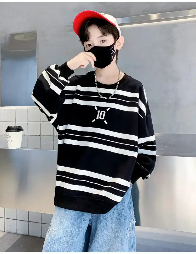 Children's Boys Long Sleeve Striped T-Shirt White Black 2025 — feature 9